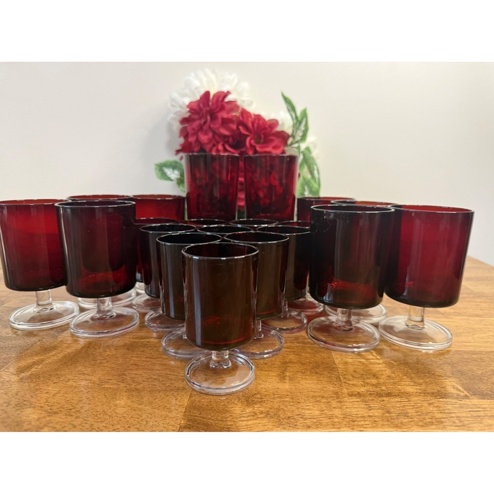 Vintage Luminarc France Ruby Red Stemmed Wine Cordial Glass Set Holiday Barware
